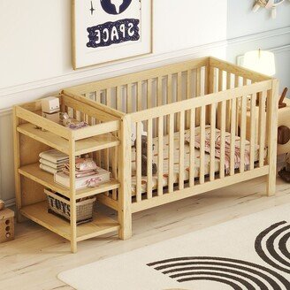 Aoolive 2-IN-1 Convertible Crib with Storage Rack - Converts from Baby Crib to Full Size Platform Bed for Baby Toddler