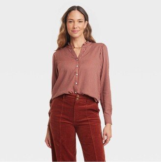 Women' Balloon Sleeve High Neck Shirt - Knox Roe™ Brown XS