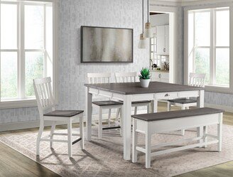 Jamison 6PC Counter Height Dining Set-Table, Four Chairs & Storage Bench