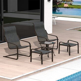 Vaniho 5 Piece Outdoor Patio Bistro Set with 2 Chair & 2 Ottoman&1 Table