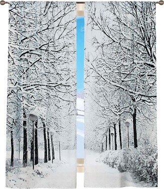 Collections Etc Scenic Window Curtains Set Winter Trees Black/White