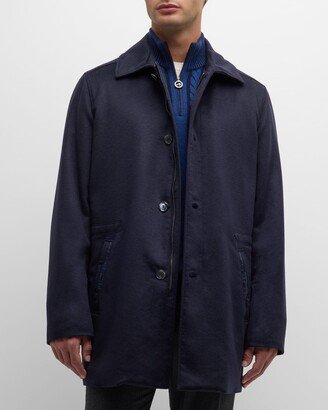 Men's Cashmere Car Coat with Crocodile Trim