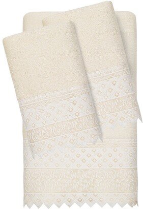 100% Turkish Cotton Aiden 3Pc White Lace Embellished Towel Set-AM