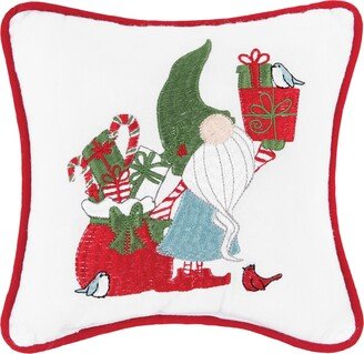 Gnome Presents Embroidered Throw Pillow