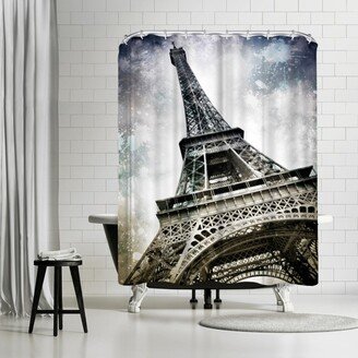 71 x 74 Shower Curtain, Modern Art Paris Eiffel Tower Splashes by Melanie Viola