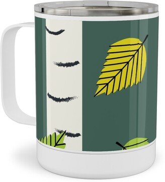 Travel Mugs: Autumn Birch Forest Stainless Steel Mug, 10Oz, Green