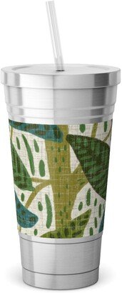 Travel Mugs: Jungle Foliage - Green Stainless Tumbler With Straw, 18Oz, Green