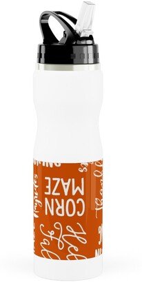 Photo Water Bottles: Favorite Things Of Fall - Fall Words On Cider Stainless Steel Water Bottle With Straw, 25Oz, With Straw, Orange