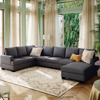 EDWINRAYLLC Large Living Room Fabric Sectional Sofa Couch, U Shape Convertible Modular Sleeper Couch Chaise Lounge with Removable Cushions