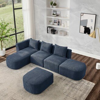 IGEMANINC L Shape Sectional Sofa Accent Sofa /Living Room Sofa, Loop Yarn Fabric, Navy