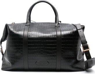 Black Crocodile-Effect Leather Holdall