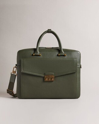 Trunk Lock Leather Document Bag in Dark Green