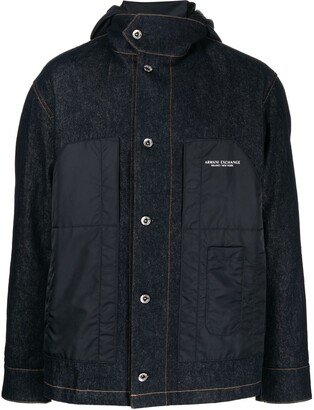 Caban denim-panelled jacket