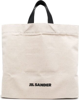 White Tote Bag with Logo Print in Canvas Man