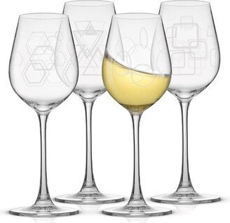 Geo Crystal White Wine Glasses - 14 oz - Set of 4 European Crystal Wine Glasses