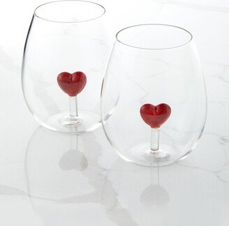 Red Heart Stemless Wine Glasses, Set of 2