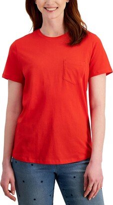 Petites Womens Pocket Crewneck T-Shirt