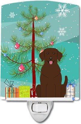 Merry Christmas Tree Chocolate Labrador Ceramic Night Light