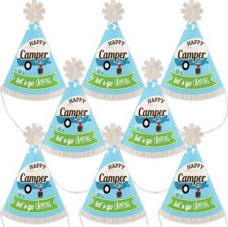 Big Dot Of Happiness Happy Camper - Mini Cone Camping Baby Shower or Birthday Small Party Hats - 8 Ct