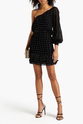 One-shoulder embellished silk-crepon mini dress