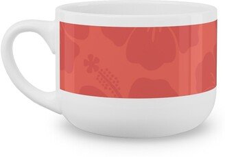 Mugs: Hibiscus Florals - Coral And Red Latte Mug, White, 25Oz, Pink