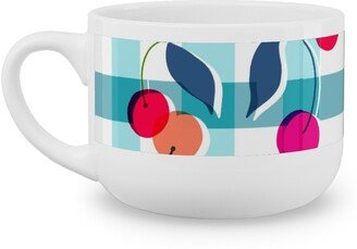 Mugs: Cherry Gingham - Blue Latte Mug, White, 25Oz, Blue