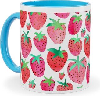 Mugs: Strawberries - Pink Ceramic Mug, Light Blue, 11Oz, Pink