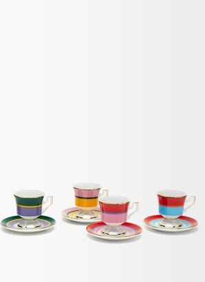 Set Of Four Mismatched Porcelain Espresso Cups