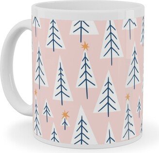 Mugs: Christmas Forest - Pink Ceramic Mug, White, 11Oz, Pink