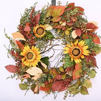 Fall Wreath, Front Door Wreath For Fall, Autumn Thanksgiving Sunflower, Berry