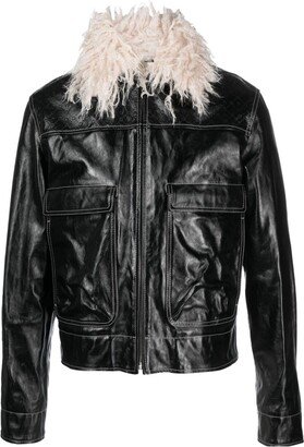 Moonogram faux-shearling-collar leather jacket