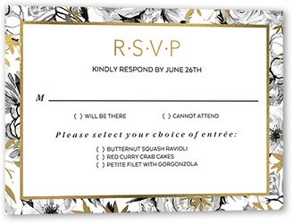 Rsvp Cards: Crisp Petals Wedding Response Card, Gold Foil, Grey, Matte, Signature Smooth Cardstock, Square