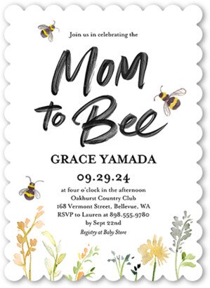 Baby Shower Invitations: Mom To Bee Baby Shower Invitation, White, 5X7, Matte, Signature Smooth Cardstock, Scallop