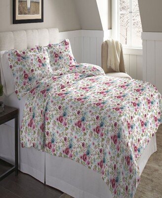 Rose Floral Superior Weight Cotton Flannel Duvet Cover Set, Full/Queen