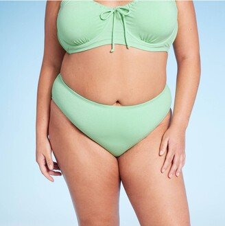 Women's Mid-Rise High Leg Cheeky Lurex Bikini Bottom Mint Green