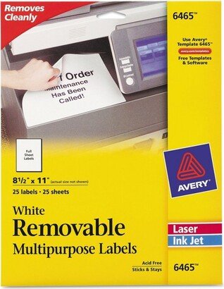 Removable Multi-Use Labels 8 1/2 x 11 White 25/Pack 6465