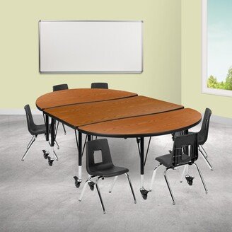 Mobile 76 Oval Wave Flexible Activity Table Set with 12 Student Stack Chairs