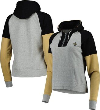 Women's Heathered Gray, Black New Orleans Saints Jackpot Raglan Half-Zip Pullover Hoodie - Heathered Gray, Black