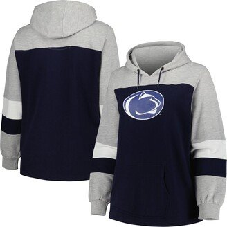 Women's Navy Penn State Nittany Lions Plus Size Color-Block Pullover Hoodie