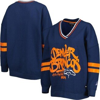 Women's The Wild Collective Navy Denver Broncos Vintage-like Pullover V-Neck Sweatshirt