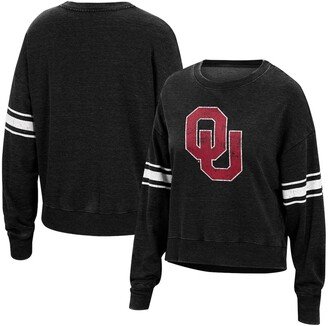 Women's Black Oklahoma Sooners Camden Sleeve Stripe Washed Pullover Sweatshirt