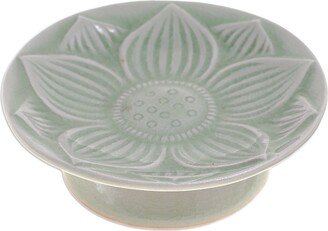 Handmade Lanna Lotus Celadon Ceramic Footed Plate