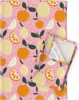 Lemons & Oranges Tea Towels | Set Of 2 - Pop Citrus By Designdn Pink Green Yellow Orange Linen Cotton Spoonflower