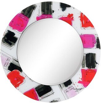 Candy Round Beveled Mirror On Free Floating Printed Tempered Art Glass