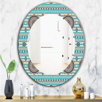 Designart 'Vintage Decorative Pattern' Printed Bohemian and Eclectic Oval or Round Wall Mirror - Blue