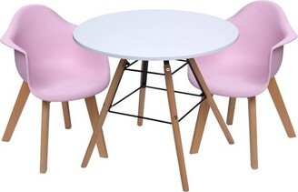 3pc Modern Kids' Table and Chair Set with Beech Legs Pink