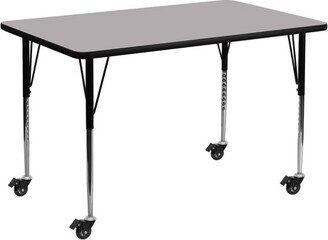 Mobile 24''W x 48''L Rectangular Grey Thermal Laminate Activity Table - Standard Height Adjustable Legs