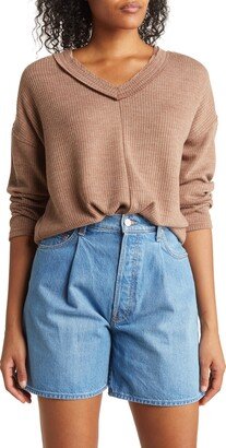 V-Neck Long Sleeve Ribbed Pullover Sweater
