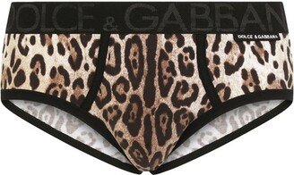 Two-way stretch jersey Brando briefs with leopard print