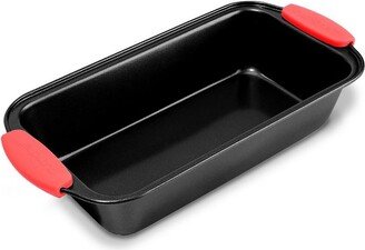 Non-Stick Loaf Pan - Deluxe Nonstick Gray Coating Inside and Outside with Red Silicone Handles